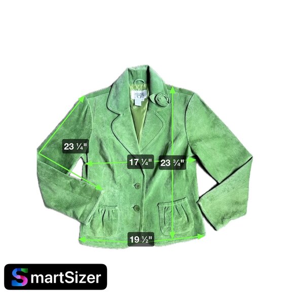 Vintage Green Leather Blazer Jacket‎ Cervelle M Rose Detail Womens Cottagecore - Picture 2 of 6